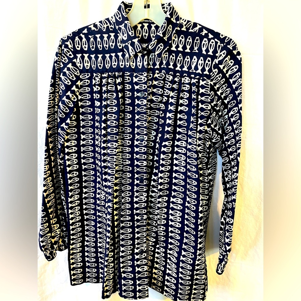 Navy Cotton Long Sleeve Maternity Blouse